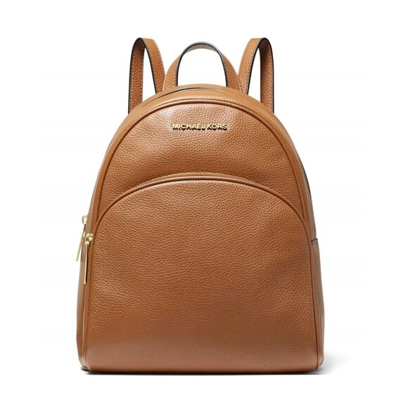 Michael Kors Abbey Medium Backpack Pebbled Leather Luggage Brown NWT - Picture 1 of 14